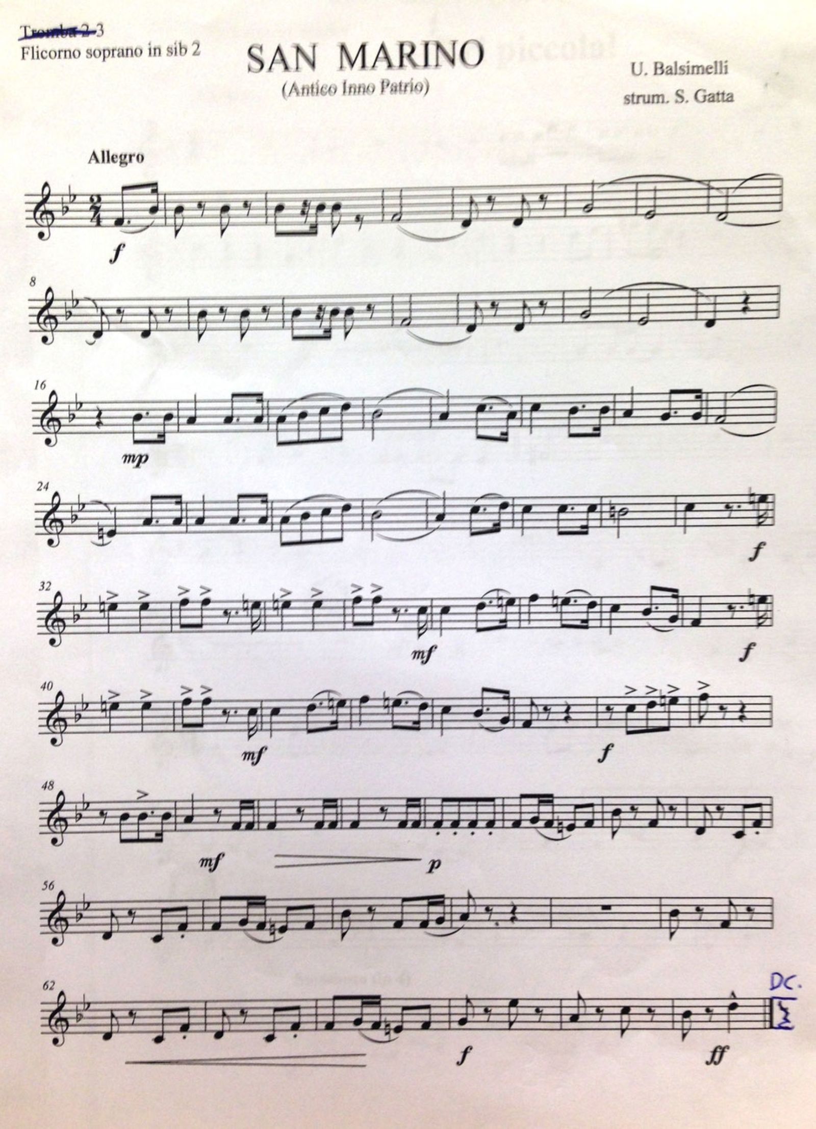 Spartito inno ufficiale